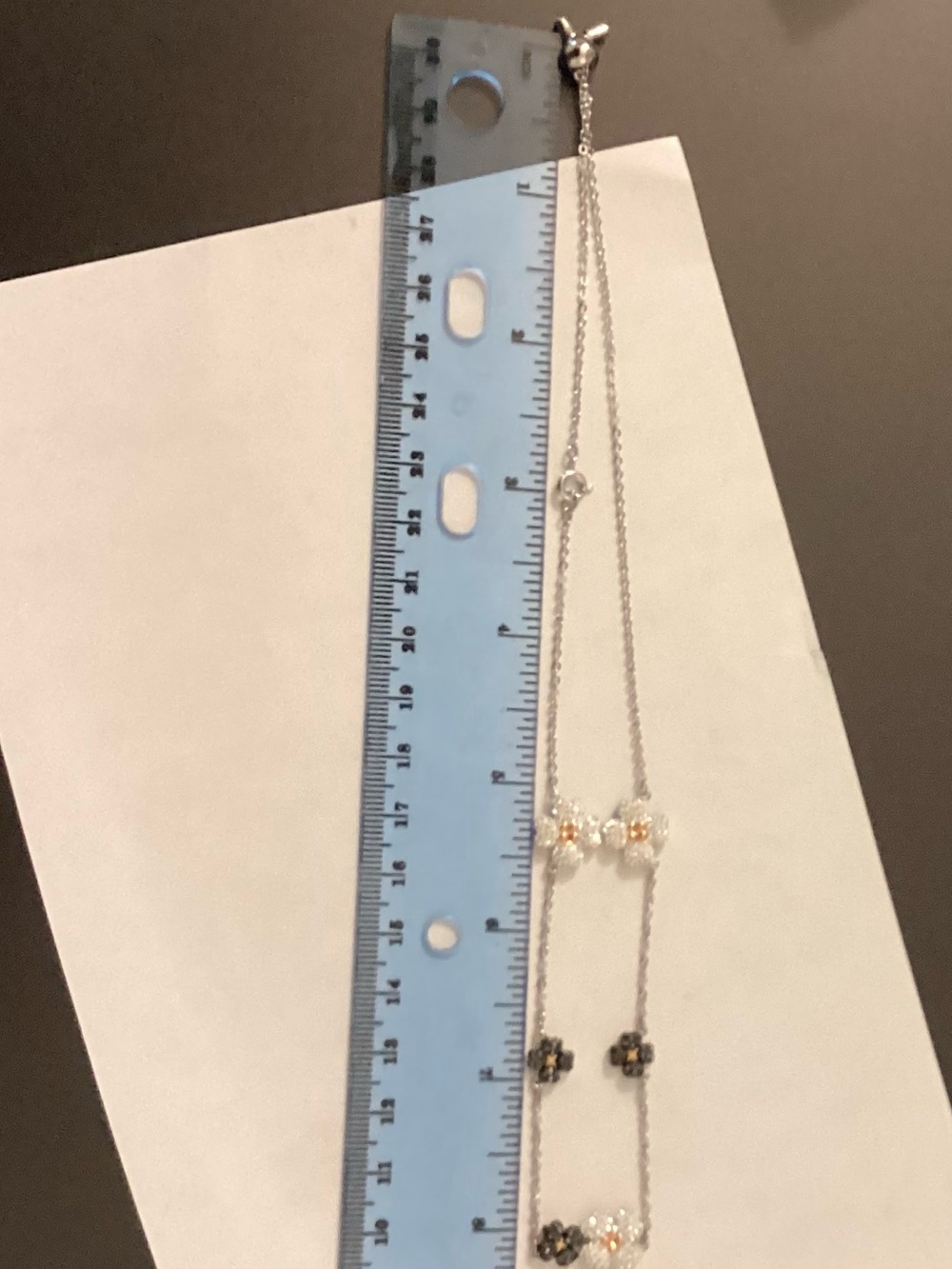 NWOT Swarovski Adjustable Silver Necklace with White and Black Flowers